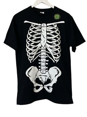 Yazbek Glow-in-the-Dark Skeleton T-Shirt, Black & White, Size Medium